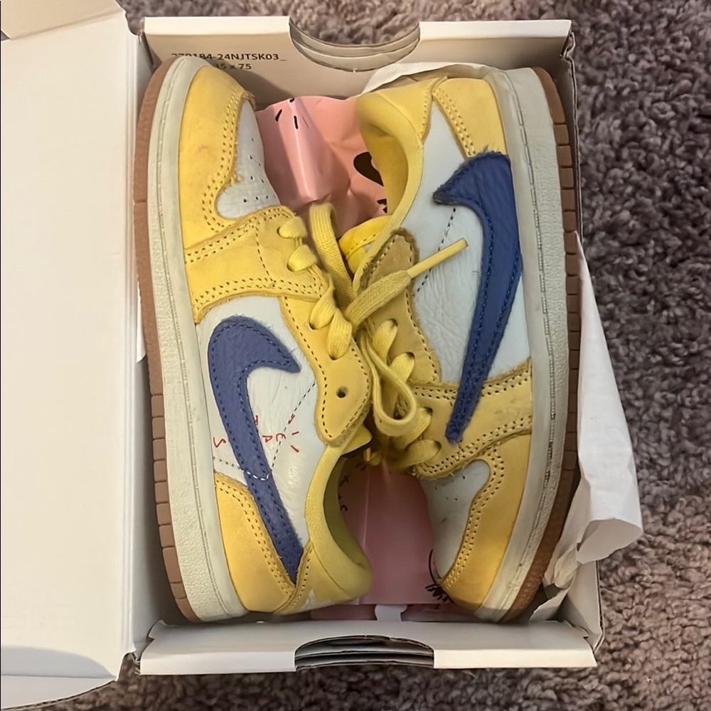 Nike Yellow and Blue Dunk High Sneakers with Classic Design